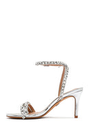 Women's Silver Ankle Buckle Stoned Thin Heel Sandals | Derimod Women's Silver Ankle Buckle Stoned Thin Heel Sandals | Derimod