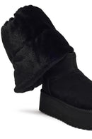 Women's Black Thick-Soled Suede Leather Teddy Boot | Derimod Women's Black Thick-Soled Suede Leather Teddy Boot | Derimod