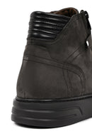 Men's Gray Double Zipper Thick Sole Nubuck Leather Sports Boots | Derimod Men's Gray Double Zipper Thick Sole Nubuck Leather Sports Boots | Derimod