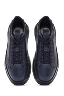 Men's Navy Blue Lace-Up Leather Sneaker | Derimod Men's Navy Blue Lace-Up Leather Sneaker | Derimod