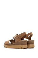 Women's Tan Suede Leather Wedge Heeled Ankle Buckle Comfort Sandals | Derimod Women's Tan Suede Leather Wedge Heeled Ankle Buckle Comfort Sandals | Derimod