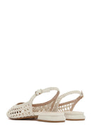 Women's Cream Knitted Open Back Ballerinas | Derimod Women's Cream Knitted Open Back Ballerinas | Derimod