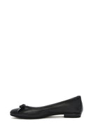 Women's Black Bowknot Leather Ballerinas | Derimod Women's Black Bowknot Leather Ballerinas | Derimod