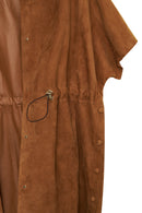 Miranda Women's Brown Hooded Suede Leather Long Vest | Derimod Miranda Women's Brown Hooded Suede Leather Long Vest | Derimod