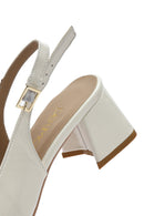 Women's Beige Ankle Buckle Open Back Low Thick Heel Patent Leather Shoes | Derimod Women's Beige Ankle Buckle Open Back Low Thick Heel Patent Leather Shoes | Derimod
