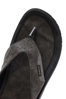 Men's Gray Flip Flop Nubuck Leather Slippers | Derimod Men's Gray Flip Flop Nubuck Leather Slippers | Derimod