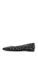 Women's Black Stone Detailed Leather Ballerinas | Derimod Women's Black Stone Detailed Leather Ballerinas | Derimod