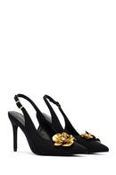 Women's Black Accessory Detailed Open Back Thin Heeled Shoes | Derimod Women's Black Accessory Detailed Open Back Thin Heeled Shoes | Derimod