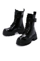 Women's Black Patent Leather Thick Soled Boots | Derimod Women's Black Patent Leather Thick Soled Boots | Derimod