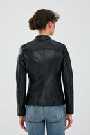 Lydia Women's Black Regular Short Leather Jacket | Derimod Lydia Women's Black Regular Short Leather Jacket | Derimod