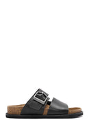 Women's Black Buckle Leather Slippers | Derimod Women's Black Buckle Leather Slippers | Derimod