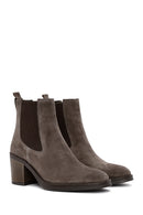 Women's Mink Heeled Suede Leather Cowboy Boots | Derimod Women's Mink Heeled Suede Leather Cowboy Boots | Derimod