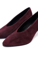 Women Burgundy Short Thin Heeled Suede Leather Stiletto | Derimod Women Burgundy Short Thin Heeled Suede Leather Stiletto | Derimod