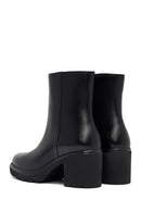 Women's Black Zippered Thick Heeled Leather Boot | Derimod Women's Black Zippered Thick Heeled Leather Boot | Derimod