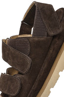 Women's Brown Double Strap Suede Leather Sandals | Derimod Women's Brown Double Strap Suede Leather Sandals | Derimod