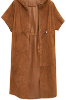 Miranda Women's Brown Hooded Suede Leather Long Vest | Derimod Miranda Women's Brown Hooded Suede Leather Long Vest | Derimod