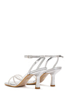 Women's Silver Ankle Strap Stone Thin Heel Sandals | Derimod Women's Silver Ankle Strap Stone Thin Heel Sandals | Derimod