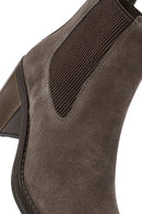 Women's Mink Heeled Suede Leather Cowboy Boots | Derimod Women's Mink Heeled Suede Leather Cowboy Boots | Derimod