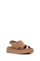 Women's Powder Ankle Buckle Thick Soled Suede Leather Comfort Sandals | Derimod Women's Powder Ankle Buckle Thick Soled Suede Leather Comfort Sandals | Derimod