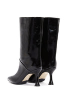 Women's Black Leather Patent Leather Thin Heeled Boots | Derimod Women's Black Leather Patent Leather Thin Heeled Boots | Derimod