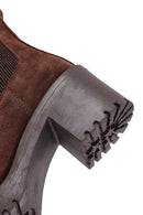 Woman Brown Chunky Heel Suede Leather Chelsea Boots | Derimod Woman Brown Chunky Heel Suede Leather Chelsea Boots | Derimod