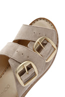 Woman Beige Buckled Suede Comfort Slipper | Derimod Woman Beige Buckled Suede Comfort Slipper | Derimod