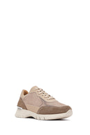 Woman Mink Laced Thick Sole Leather Sneakers | Derimod Woman Mink Laced Thick Sole Leather Sneakers | Derimod