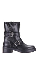 Women's Leather Boots with Studs and Buckle Detail | Derimod Women's Leather Boots with Studs and Buckle Detail | Derimod
