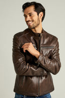 Demar Men's Brown Slim-Fit Leather Jacket | Derimod Demar Men's Brown Slim-Fit Leather Jacket | Derimod
