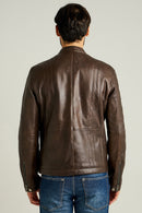Demar Men's Brown Slim-Fit Leather Jacket | Derimod Demar Men's Brown Slim-Fit Leather Jacket | Derimod