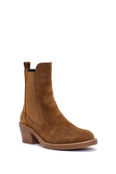 Women's Mink Thick Heel Suede Leather Cowboy Boots | Derimod Women's Mink Thick Heel Suede Leather Cowboy Boots | Derimod