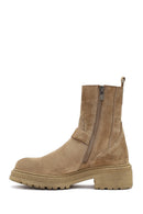 Woman Beige Zippered Thick-Soled Suede Leather Boat | Derimod Woman Beige Zippered Thick-Soled Suede Leather Boat | Derimod