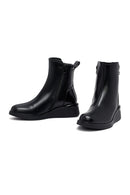 Woman Black Zippered Wedge Heeled Boots | Derimod Woman Black Zippered Wedge Heeled Boots | Derimod