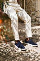 Erkek Lacivert Bağcıklı Süet Deri Sneaker | Derimod Erkek Lacivert Bağcıklı Süet Deri Sneaker | Derimod