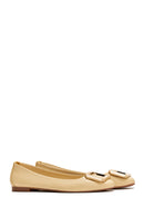 Women's Yellow Leather Buckle Ballerinas | Derimod Women's Yellow Leather Buckle Ballerinas | Derimod