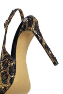 Women's Leopard Patterned Jeweled Open Back High Thin Heel Leather Shoe | Derimod Women's Leopard Patterned Jeweled Open Back High Thin Heel Leather Shoe | Derimod