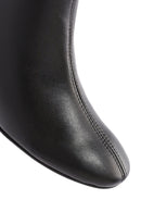 Women's Black Zippered Short Thick Heeled Leather Boots | Derimod Women's Black Zippered Short Thick Heeled Leather Boots | Derimod