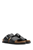 Women's Black Buckle Leather Slippers | Derimod Women's Black Buckle Leather Slippers | Derimod