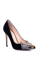 Women's Crocodile Detailed Suede Leather Stiletto | Derimod Women's Crocodile Detailed Suede Leather Stiletto | Derimod