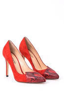 Women's Crocodile Detailed Suede Leather Stiletto | Derimod Women's Crocodile Detailed Suede Leather Stiletto | Derimod