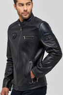 Kawhi Erkek Siyah Slim-Fit Armalı Deri Mont | Derimod Kawhi Erkek Siyah Slim-Fit Armalı Deri Mont | Derimod
