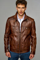 Muller Men's Brown Leather Jacket | Derimod Muller Men's Brown Leather Jacket | Derimod