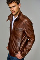 Muller Men's Brown Leather Jacket | Derimod Muller Men's Brown Leather Jacket | Derimod