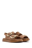 Women's Powder Thick Soled Buckled Suede Leather Comfort Sandals | Derimod Women's Powder Thick Soled Buckled Suede Leather Comfort Sandals | Derimod
