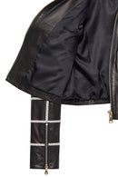 Capri Women's Black Short Leather Jacket | Derimod Capri Women's Black Short Leather Jacket | Derimod