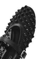 Women's Black Buckled Stoned Fishnet Ballerinas | Derimod Women's Black Buckled Stoned Fishnet Ballerinas | Derimod