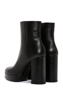 Women's Black Zippered Thick High Heel Leather Boots | Derimod Women's Black Zippered Thick High Heel Leather Boots | Derimod