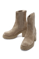 Women's Beige Suede Leather Heeled Chelsea Boots | Derimod Women's Beige Suede Leather Heeled Chelsea Boots | Derimod