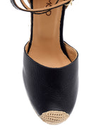 Women's Leather Straw Detailed Wedge Heeled Sandals | Derimod Women's Leather Straw Detailed Wedge Heeled Sandals | Derimod