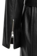 Angelique Women's Black Double Breasted Leather Coat | Derimod Angelique Women's Black Double Breasted Leather Coat | Derimod